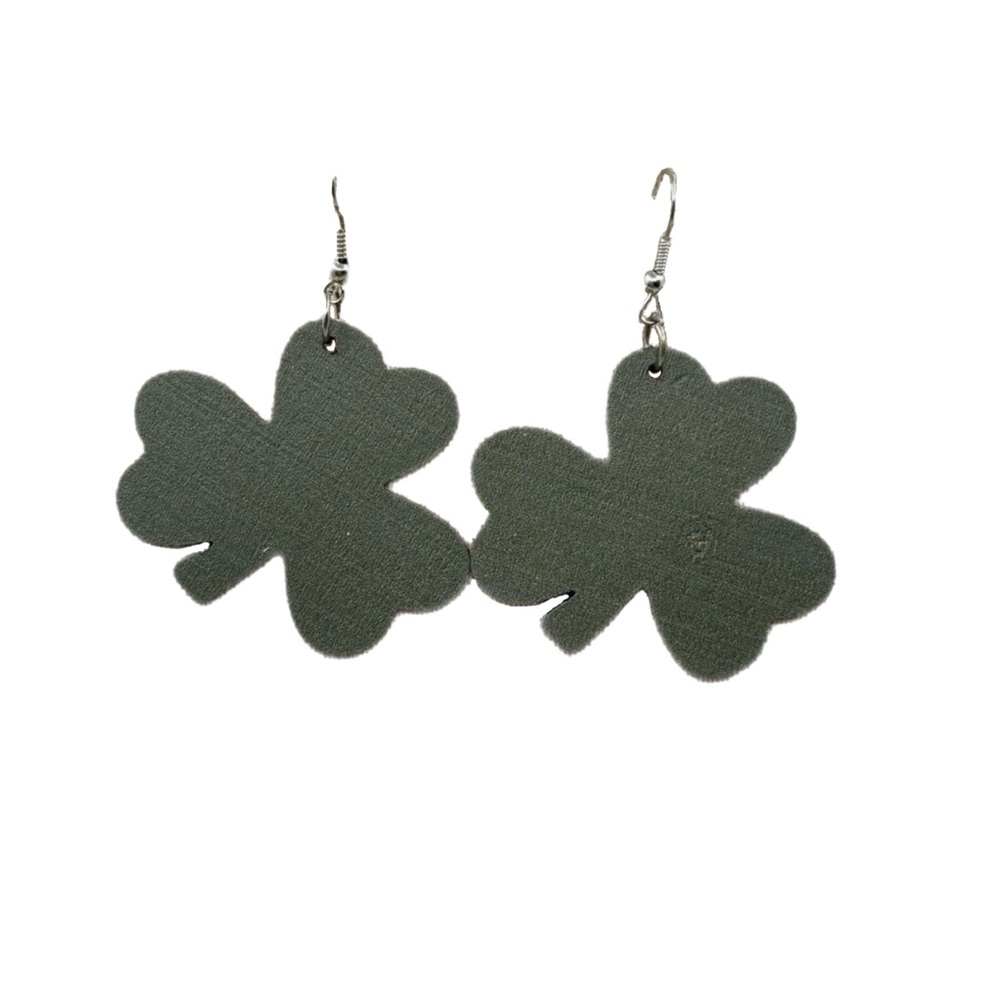 🔵 Green Shamrock Earrings Wood NEW